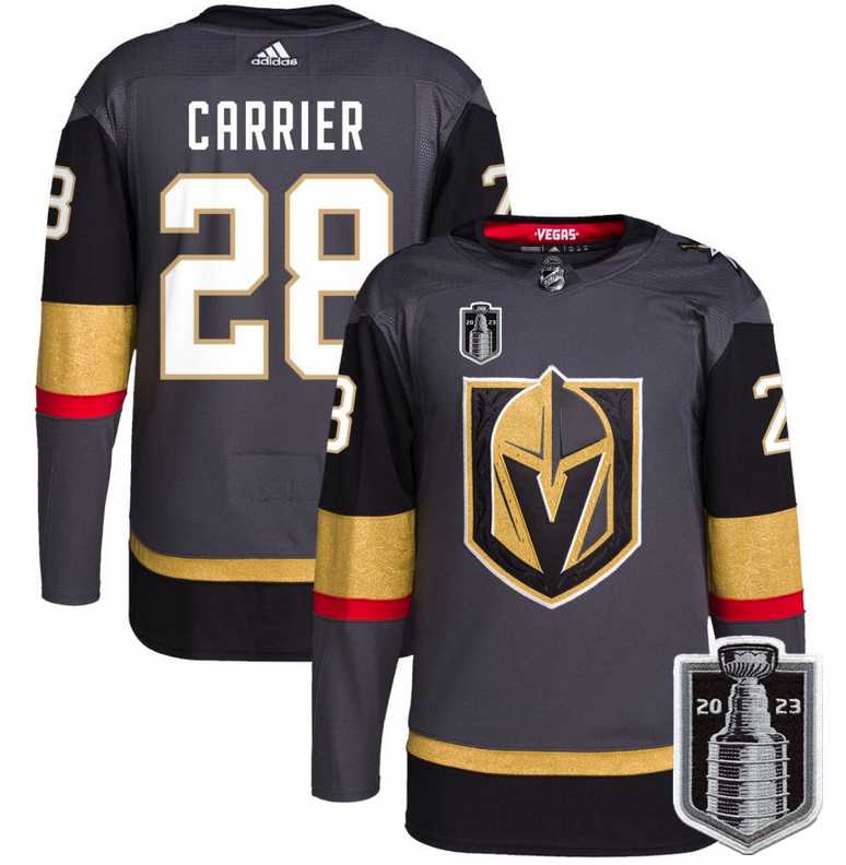 Men%27s Vegas Golden Knights #28 William Carrier Gray 2023 Stanley Cup Final Stitched Jersey Dzhi